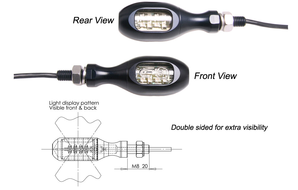 Mini LED Motorcycle Turn Signals - DOUBLE SIDED by Oberon Performance