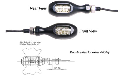 Mini LED Motorcycle Turn Signals - DOUBLE SIDED by Oberon Performance